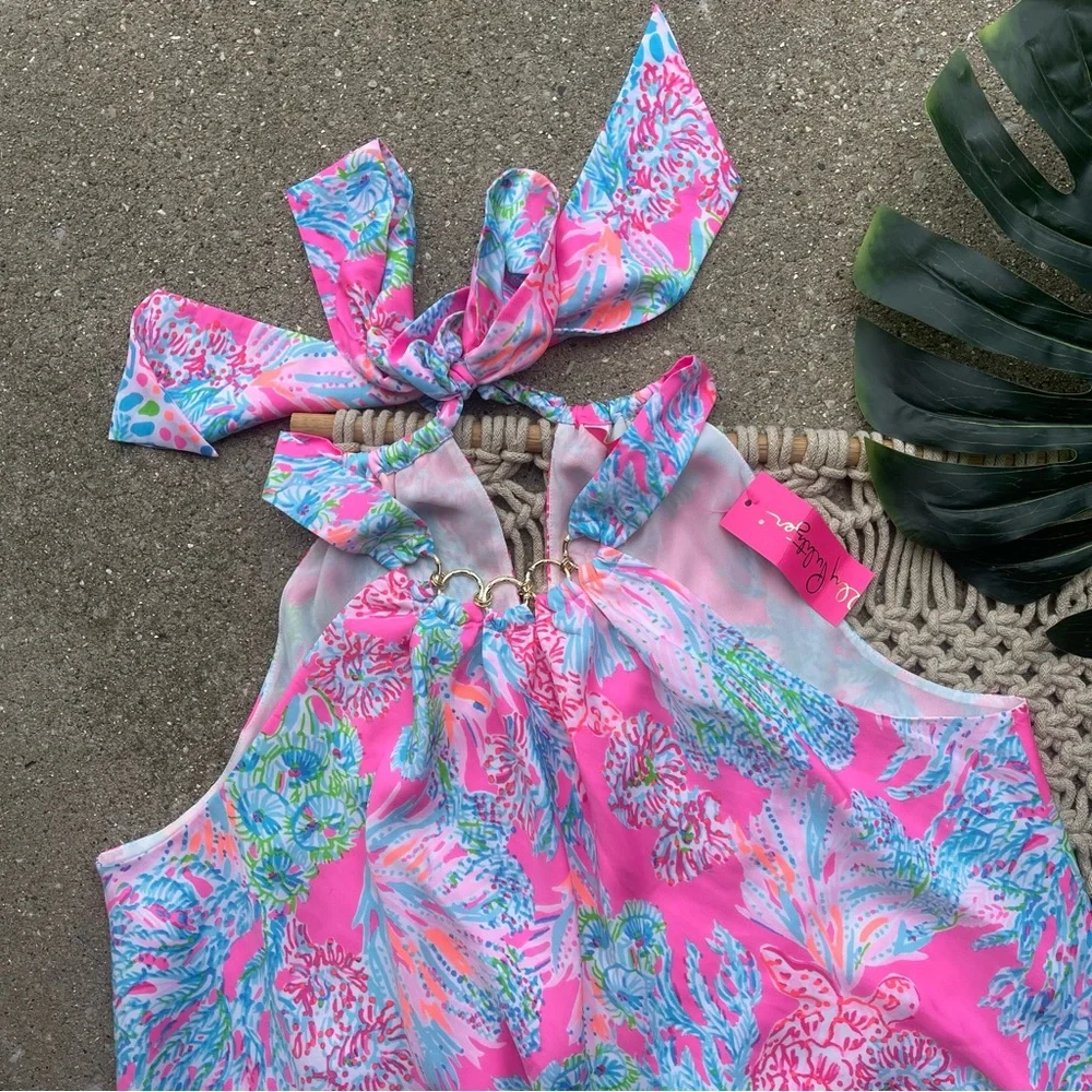 New Lilly Pulitzer Printed Halter Neck Top Size Large - Picture 3 of 10